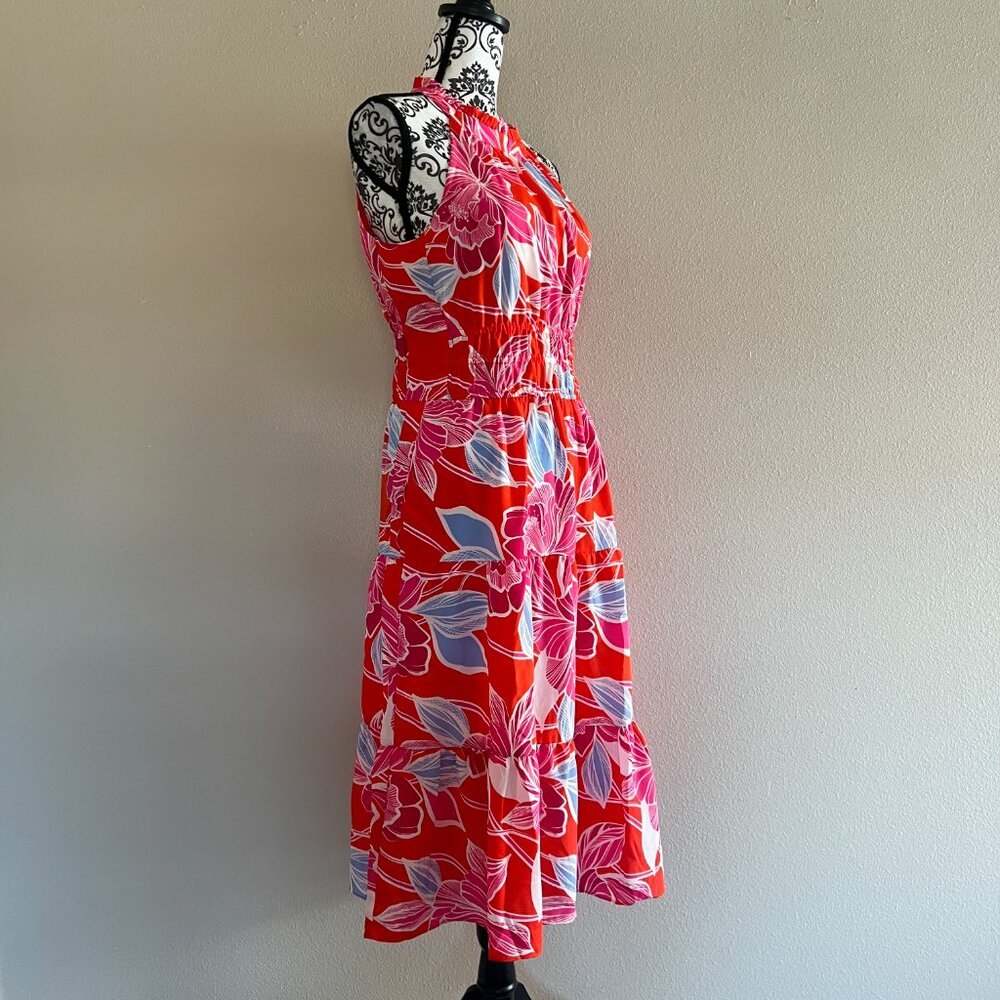 Eliza J - Halter Tiered Midi Dress - Size 8 - Poppy Red Floral - Picture 4 of 11
